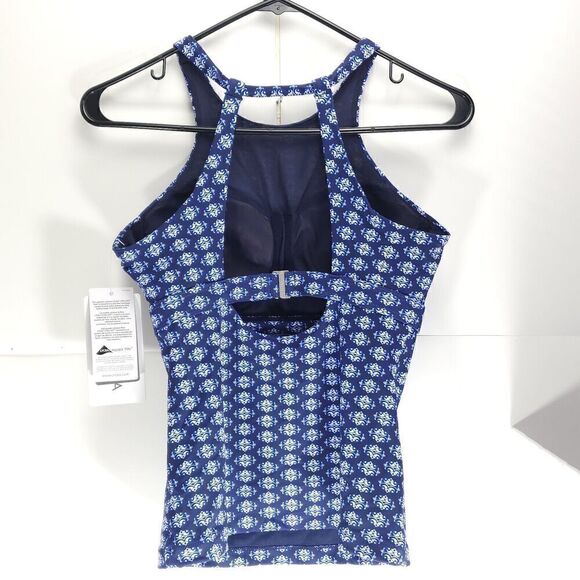 Athleta Tangier High Neck Tankini Top 32D /DD Blue Open Back Underwire Swimwear - Picture 7 of 12